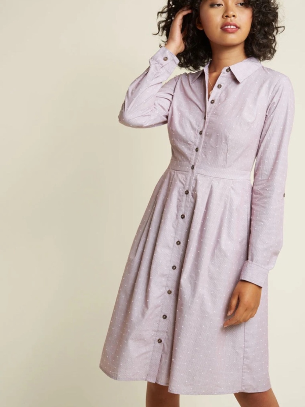 Modcloth Broadcast Coordinator Shirt Dress in Dotted Wine Size Large